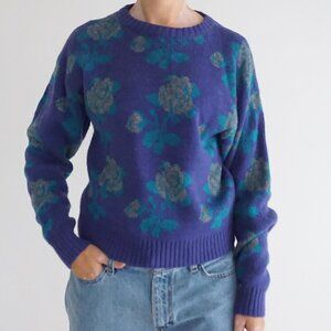 Vintage Alfred Dunner Purple Floral Rose Garden Botanical Jacquard Sweater Art L